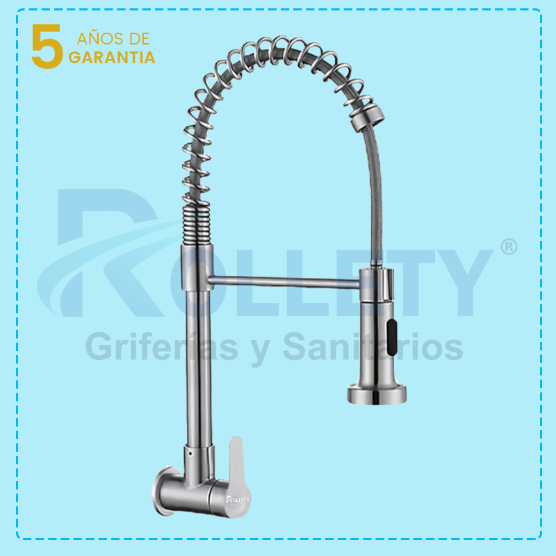 LLAVE COCINA CON RESORTE A LA PARED CROMADO