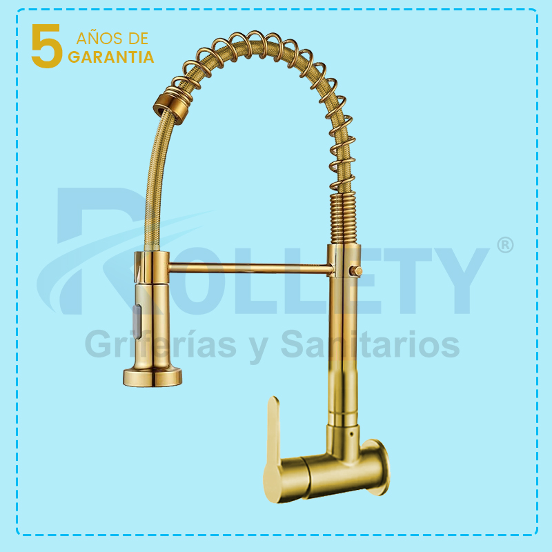 LLAVE COCINA CON RESORTE A LA PARED GOLD